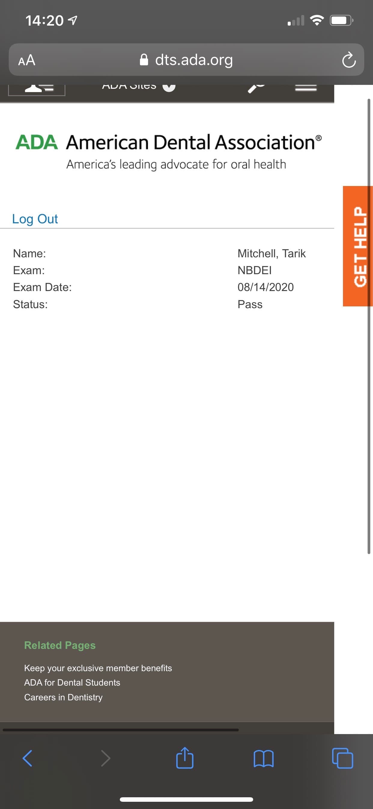 Dr. Tariq Mitchell Dental Boards Score Report